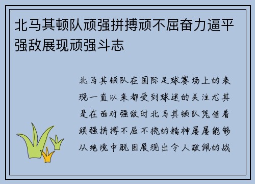 北马其顿队顽强拼搏顽不屈奋力逼平强敌展现顽强斗志